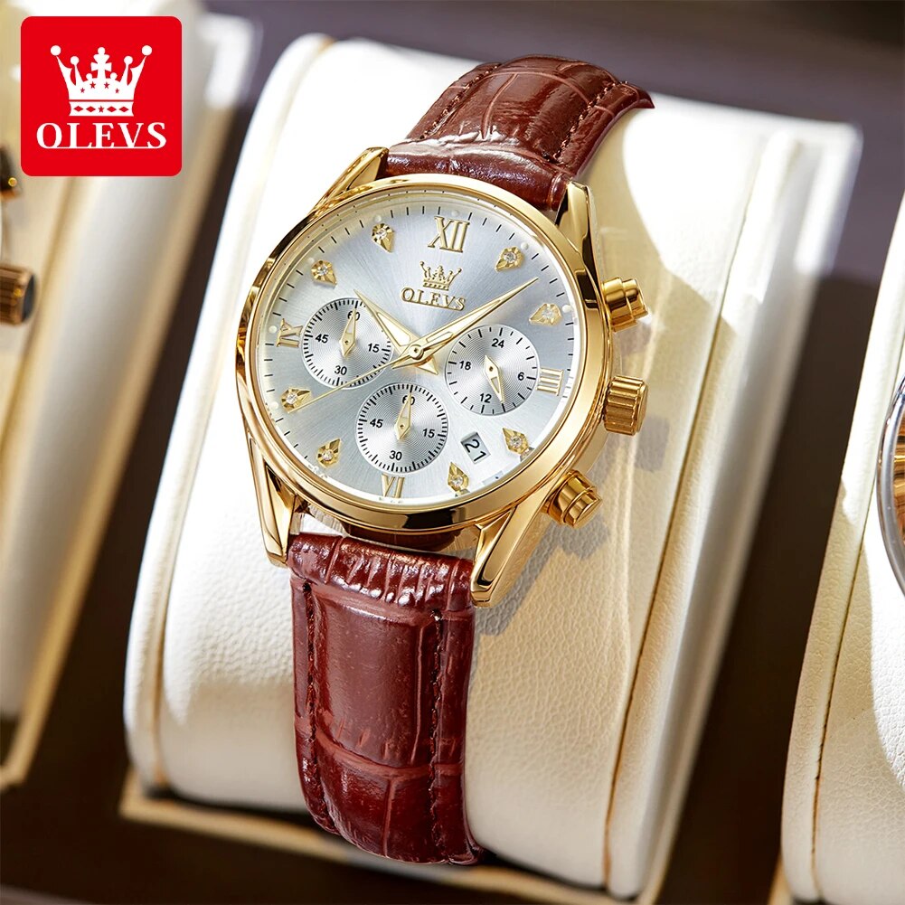 Luxury Watch With Leather Strap - OLEVS jam tangan wanita, arloji tali