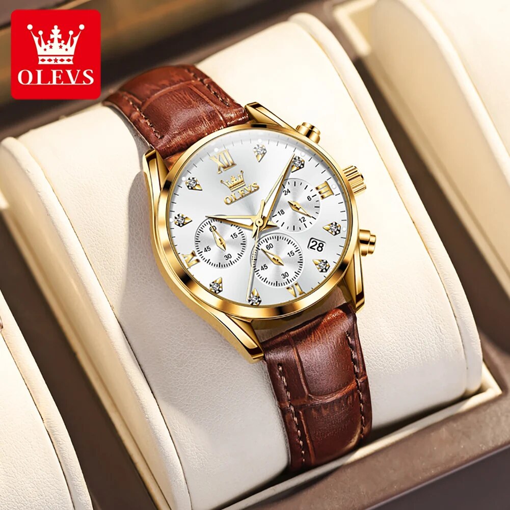 OLEVS jam tangan wanita, arloj - Luxury Watch With Leather Strap ulasan dan harga