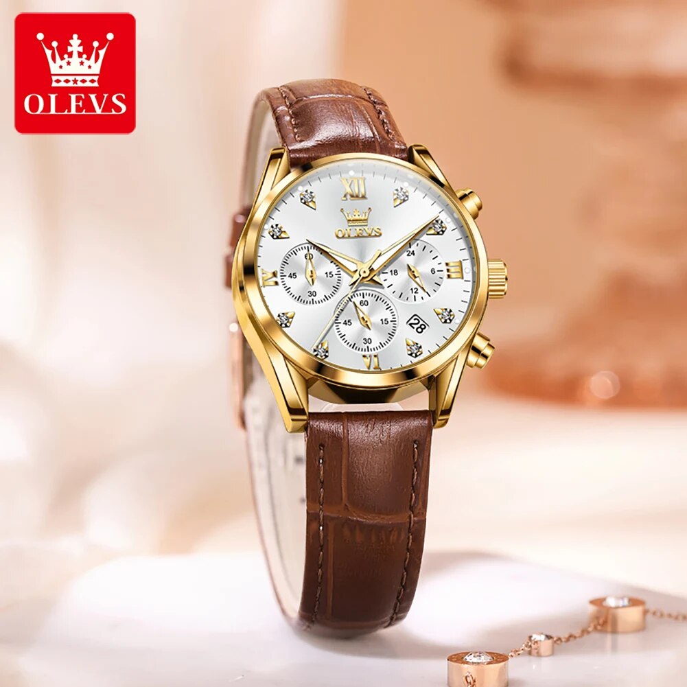 OLEVS jam tangan wanita, arloj - Luxury Watch With Leather Strap ulasan dan harga