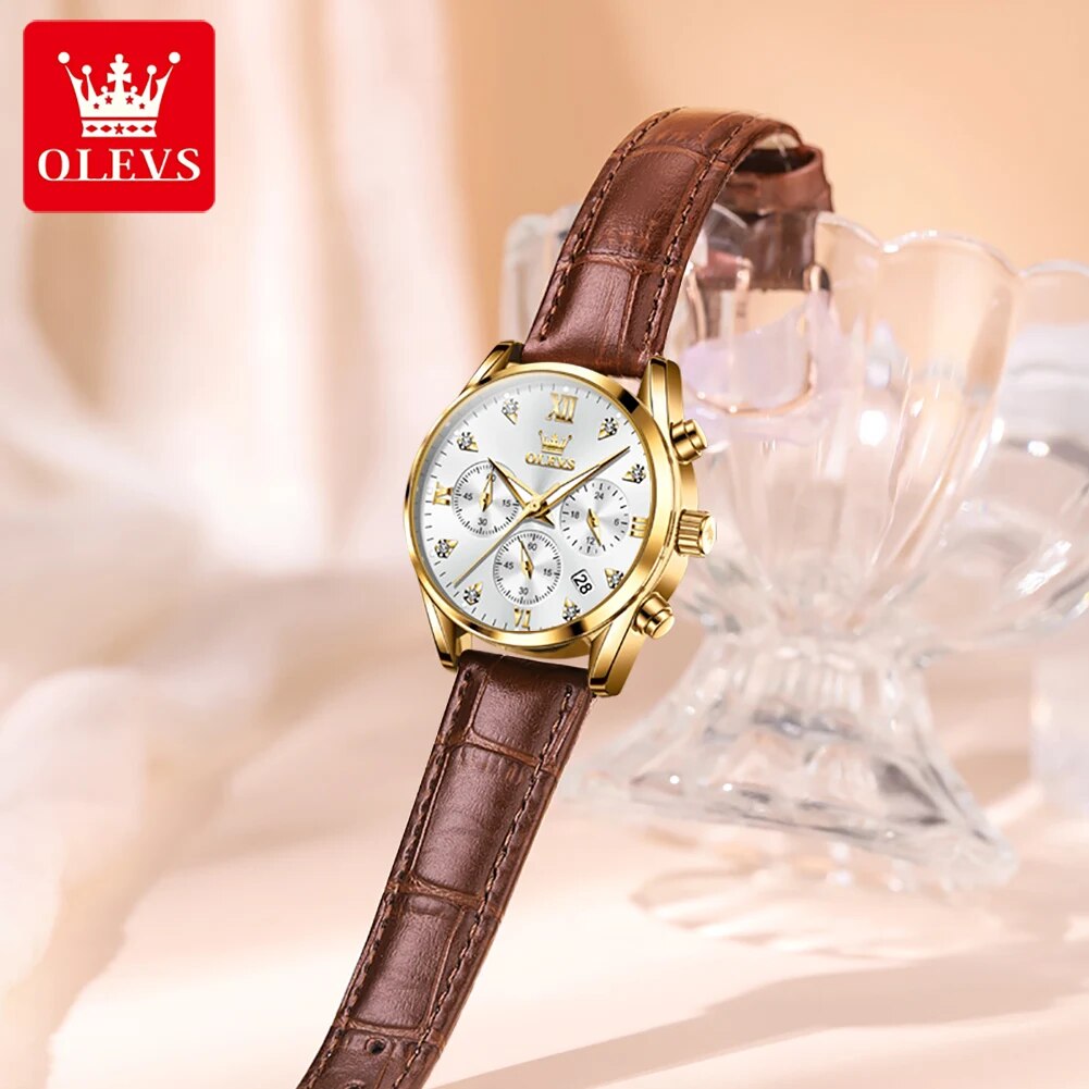 OLEVS jam tangan wanita, arloj - Luxury Watch With Leather Strap ulasan dan harga