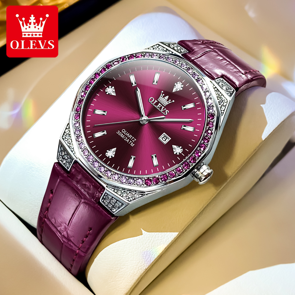 OLEVS jam tangan wanita, jam t - Luxury Watch With Leather Strap ulasan dan harga