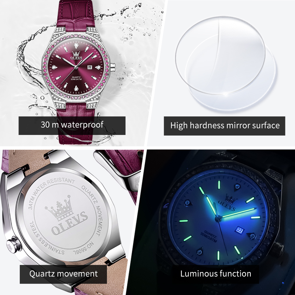 OLEVS jam tangan wanita, jam t - Luxury Watch With Leather Strap ulasan dan harga