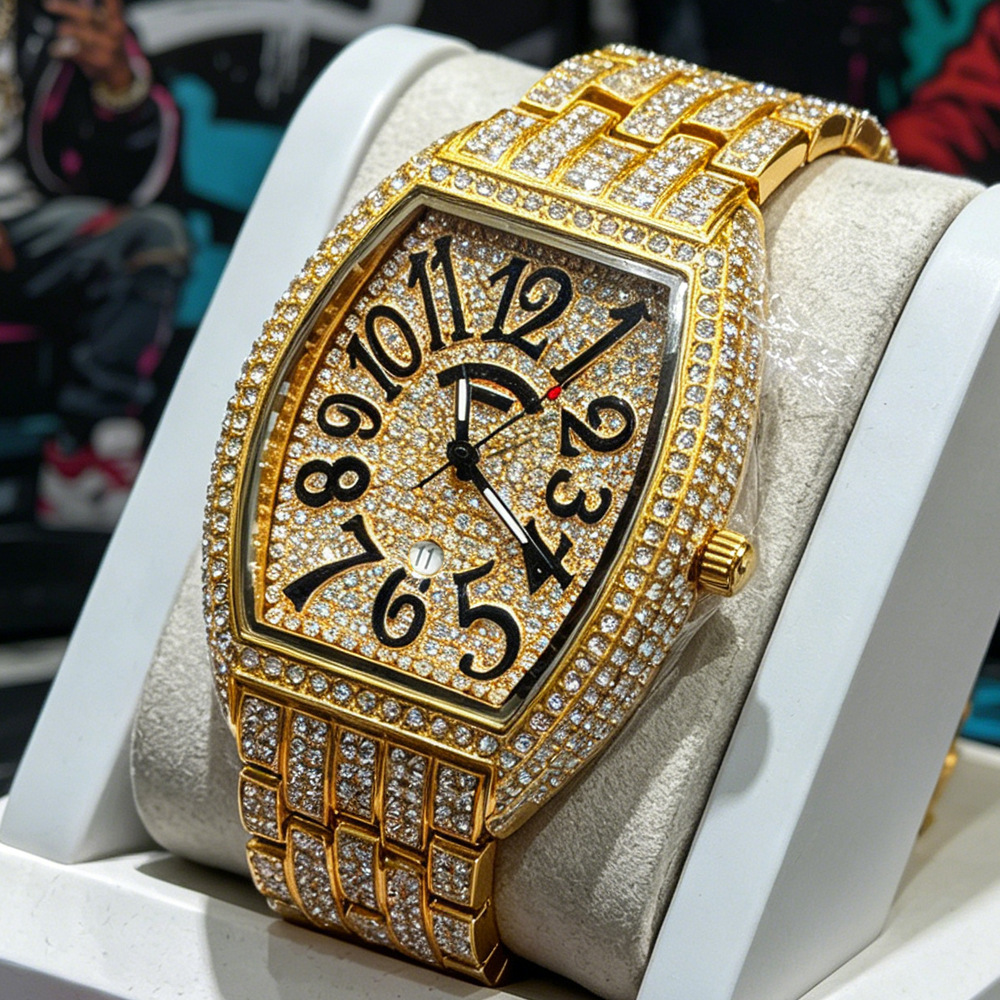Jam Tangan Quartz Hip Hop Iced - Luxury Watch Brands Logo ulasan dan harga